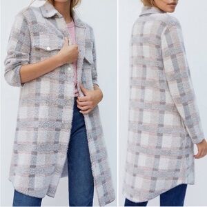 Pilcro by Anthropologie Plaid Longline Shacket Coat – Gray & Blush Check, Size S